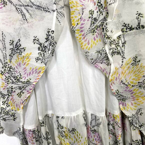 Free People Floral Peasant Dress Womens S Ivory Sheer Tiered Ruffles Boho Flowy - Picture 6 of 11